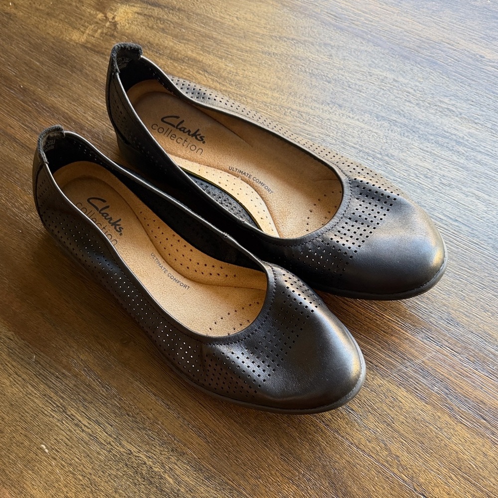 Clarks Women's Black Perforated Flats